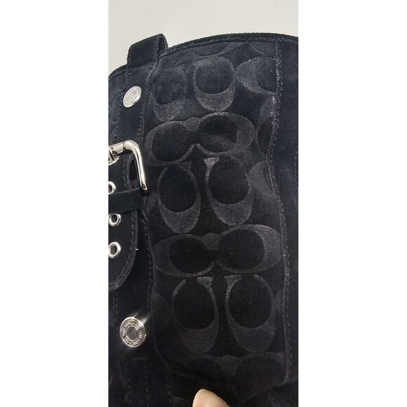 Coach Tulip Women's 5.5B Black Winter Suede Boot Fur Lined Buckle Signature Logo - Picture 15 of 16